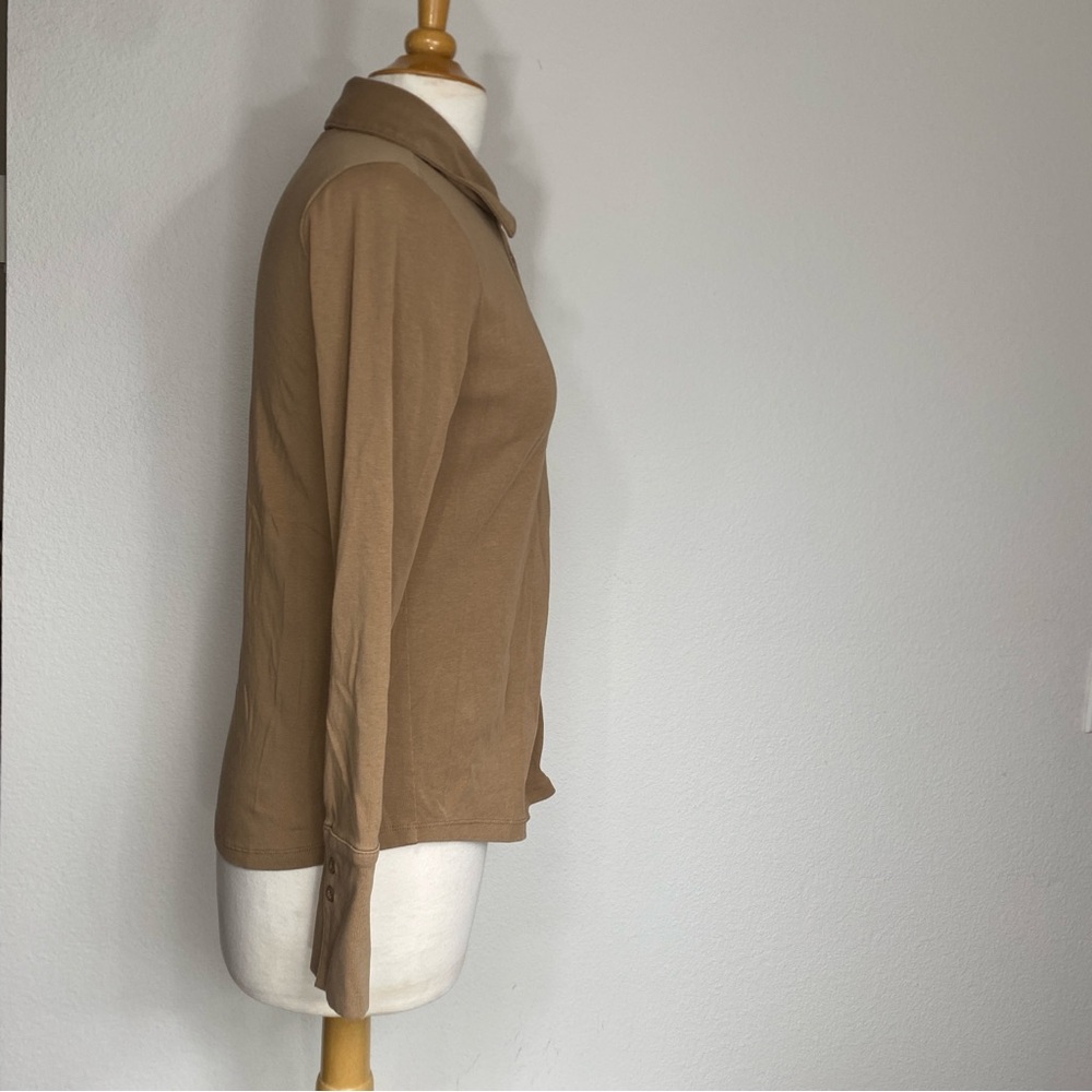 Banana Republic Women Milk Chocolate Collared Ponte Button Top Size Small Casual - Picture 4 of 14
